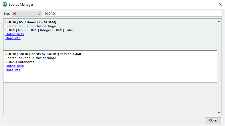 Arduino SODAQ board manager