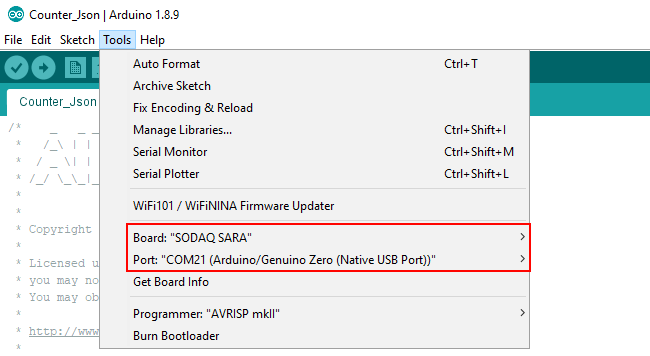Select board and port in Arduino IDE